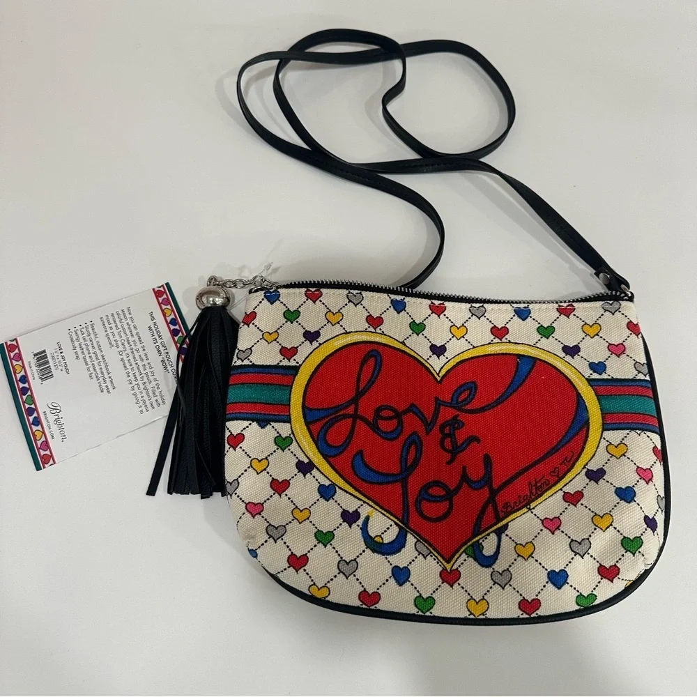 NWT Brighton Tom Clancy Love & Joy Holiday Canvas Crossbody Pouch Bag Tassel NWT
